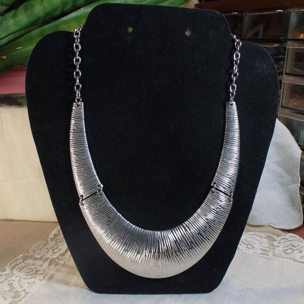 Boho Paparazzi Feast Or Famine Silver Crescent Bib Statement Collar Necklace